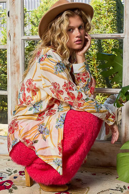 POL Floral Print Button Down Long Sleeve Shirt - Tigbul's Variety Fashion Shop