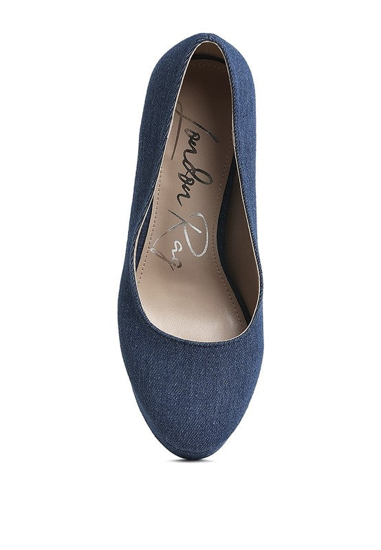 Kostur Blue Denim Block 4" Heel Platform Pumps | Tigbuls