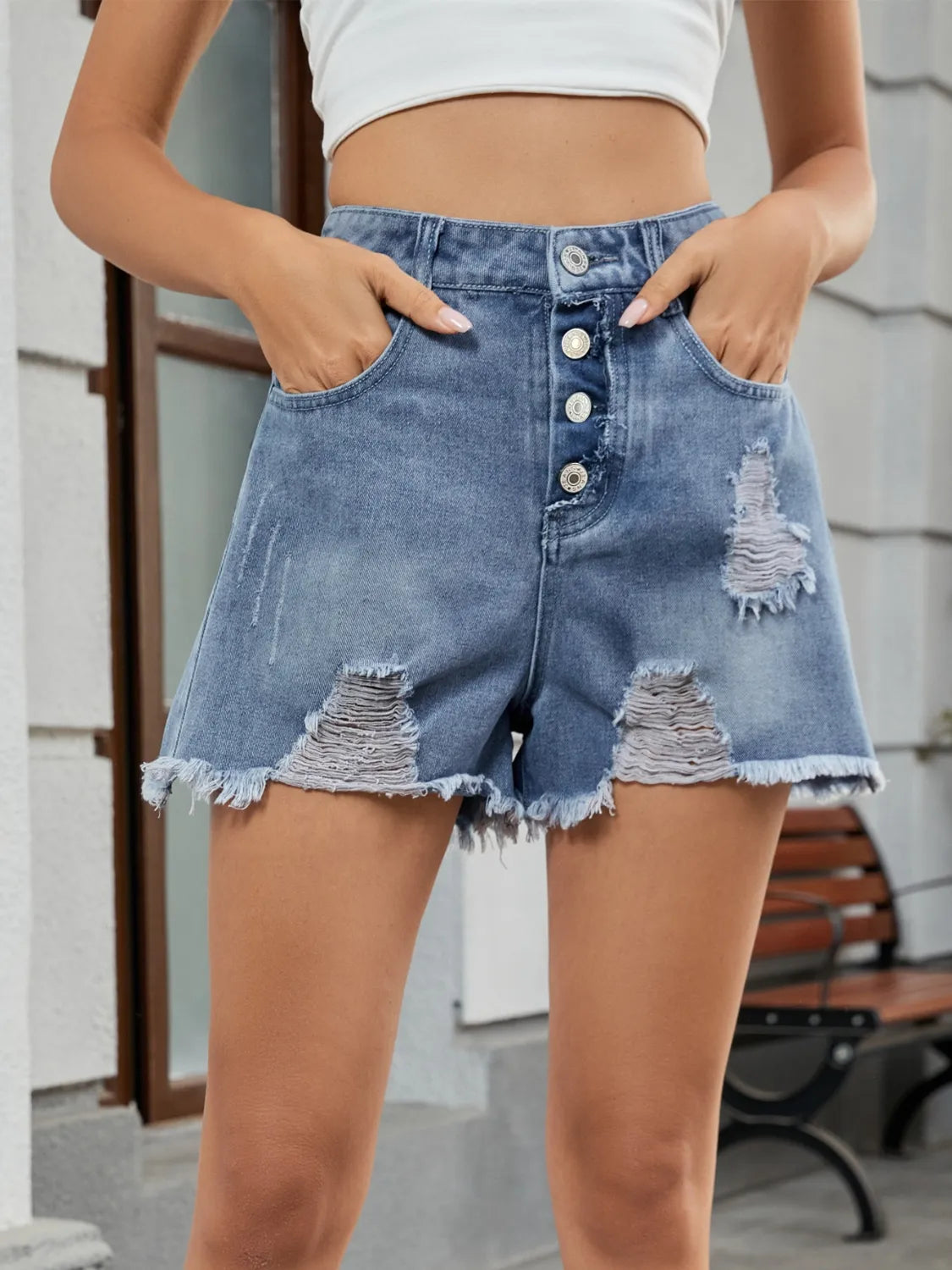 Distressed Raw Hem Denim Shorts - Tigbul's Variety Fashion Shop