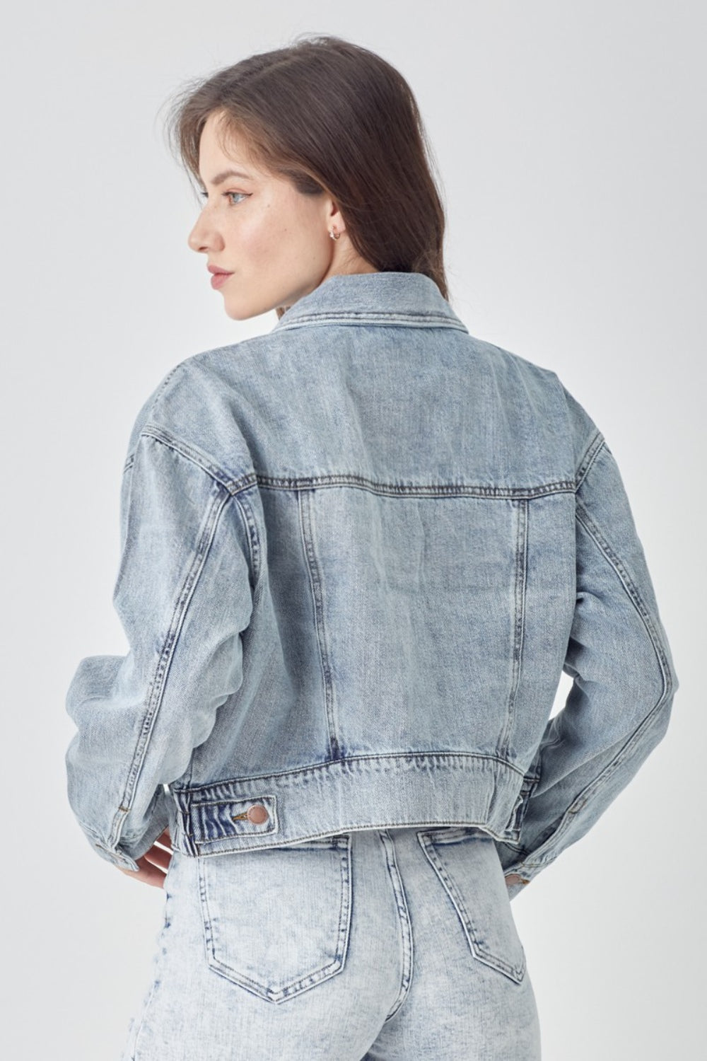 RISEN Full Size Button Down Cropped Denim Jacket - Tigbul's Variety Fashion Shop