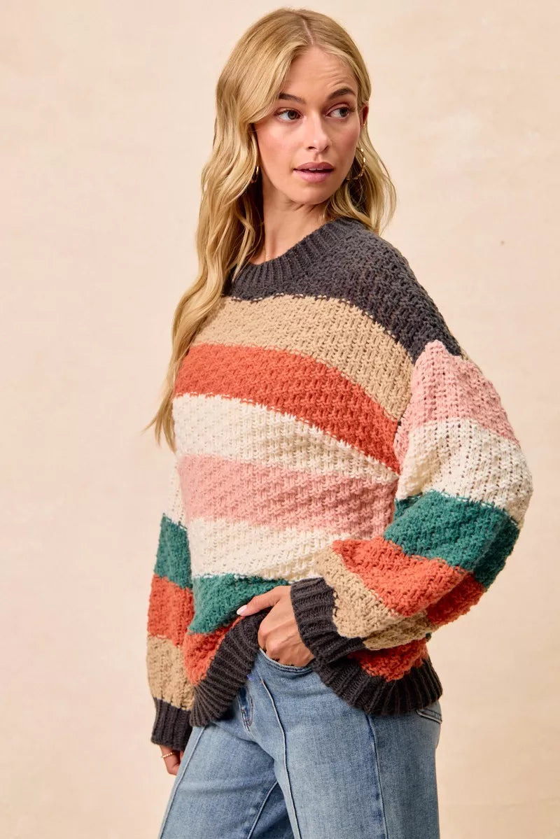 BiBi Stripes Color Block Chunky Sweater - Tigbul's Variety Fashion Shop