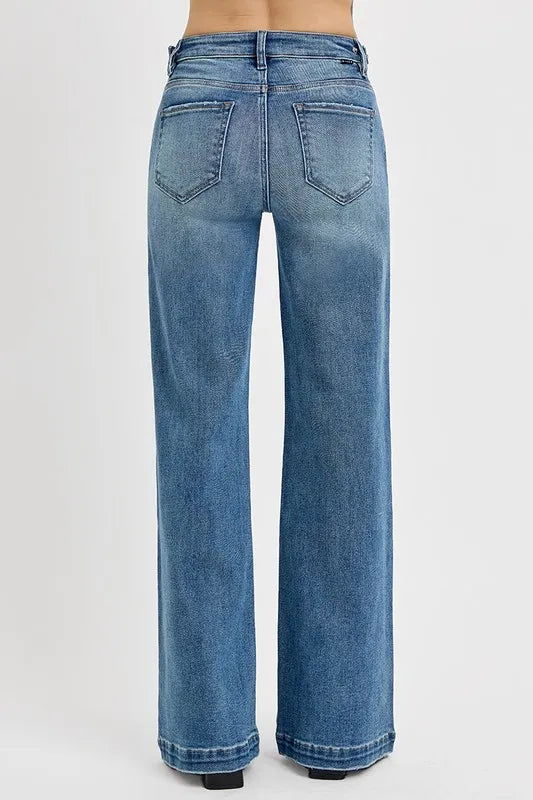 RISEN Full Size Tummy Control High Rise Wide Adjustable Waist Band Jeans Plus Size - Tigbul's Variety Fashion Shop