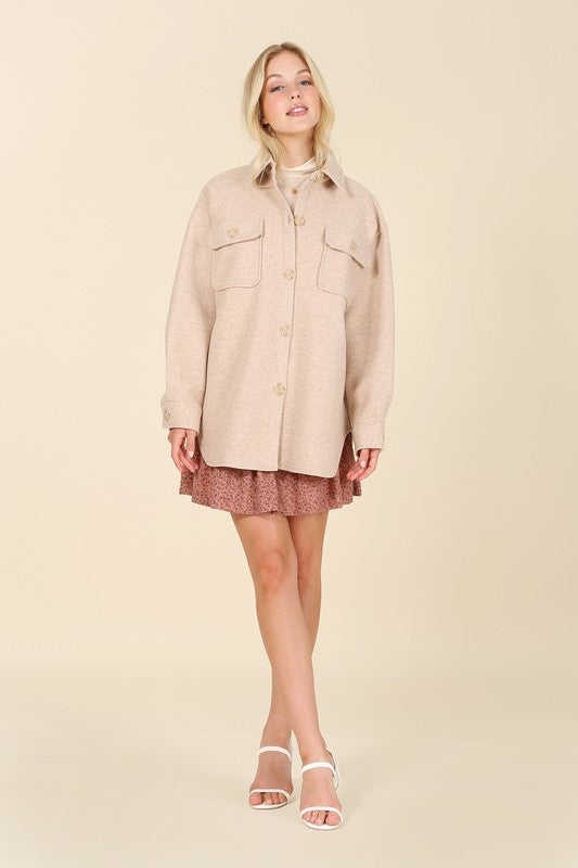 Light beige shacket with pockets - Tigbul's Variety Fashion Shop