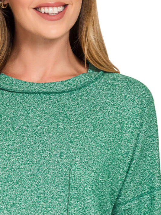 Zenana Soft Melange Hacci Round-Neck Long Sleeve T-Shirt - Tigbul's Variety Fashion Shop