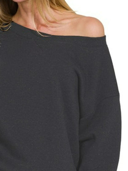 Zenana Fleece Boat Neck Sweatshirts & Shorts 2pcs Set - Tigbul's Variety Fashion Shop