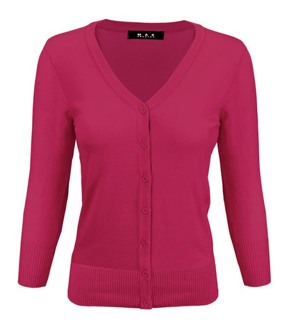 V-Neck Button Down Knit Cardigan Sweater - Tigbul's Variety Fashion Shop
