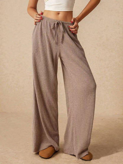 Ribbed Drawstring Wide Leg Pants - Tigbul's Variety Fashion Shop