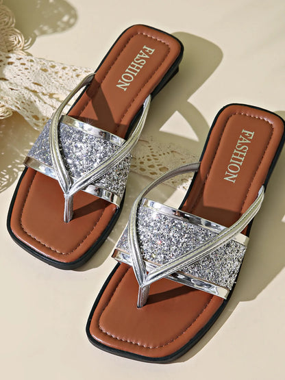 Glitter Cross-Strap Sandals - Tigbul's Variety Fashion Shop