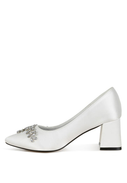 Abatina Satin Diamante Embellished Pumps - Tigbul's Variety Fashion Shop