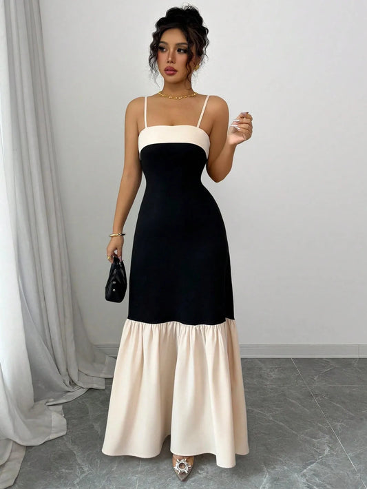 Two-Tone Spaghetti Strap Maxi Dress - Tigbul's Variety Fashion Shop