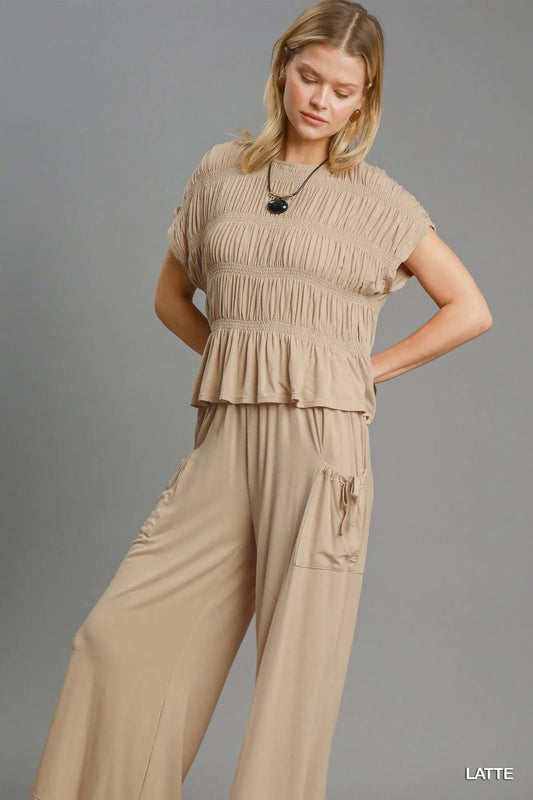 Umgee Short Sleeve Knit Smocked Top - Tigbul's Variety Fashion Shop