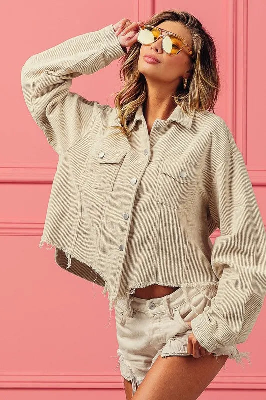 BiBi Vintage Washed Corduroy Jacket - Tigbul's Variety Fashion Shop