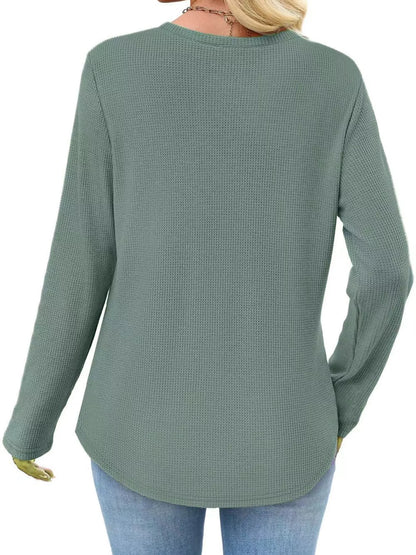 Waffle Knit Long Sleeve Pocket T-Shirt - Tigbul's Variety Fashion Shop