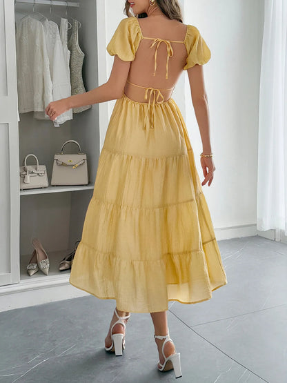 V-Neck Short Sleeve Midi Dress - Tigbul's Variety Fashion Shop