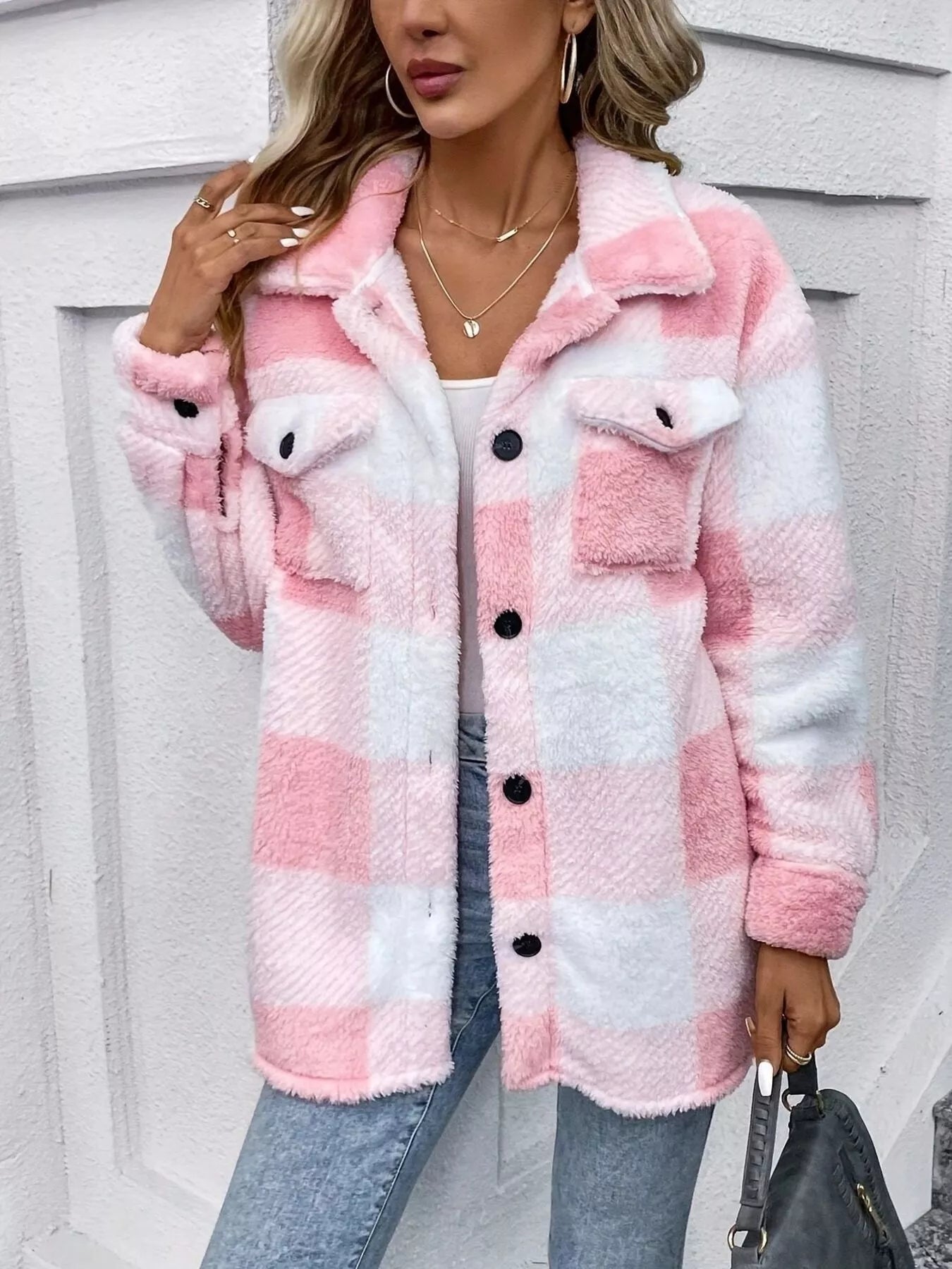 Plaid Fleece Button-Up Outerwear - Tigbul's Variety Fashion Shop