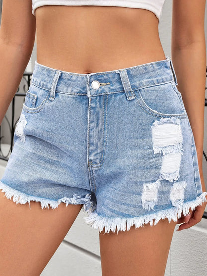 Distressed Raw Hem Denim Shorts - Tigbul's Variety Fashion Shop