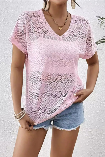Crochet Lace V-Neck Summer Top - Tigbul's Variety Fashion Shop