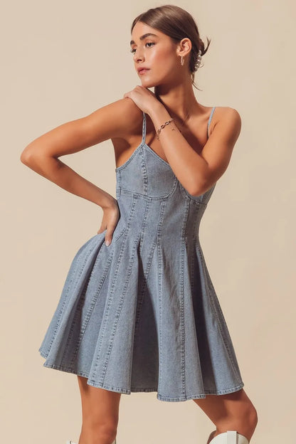 SO ME A Line Fit and Flare Denim Mini Dress - Tigbul's Variety Fashion Shop