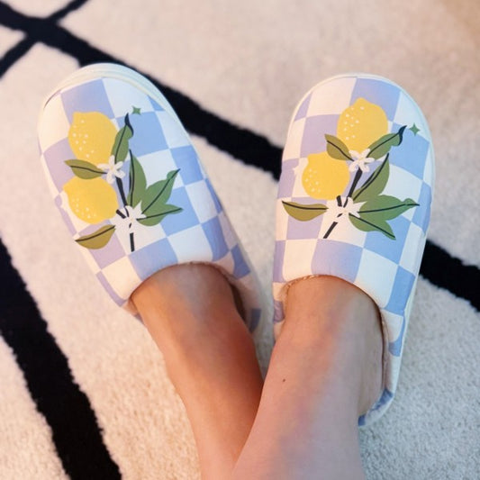 Lemon Drop Gingham Lounge Slippers - Sweet & Cozy - Tigbul's Variety Fashion Shop