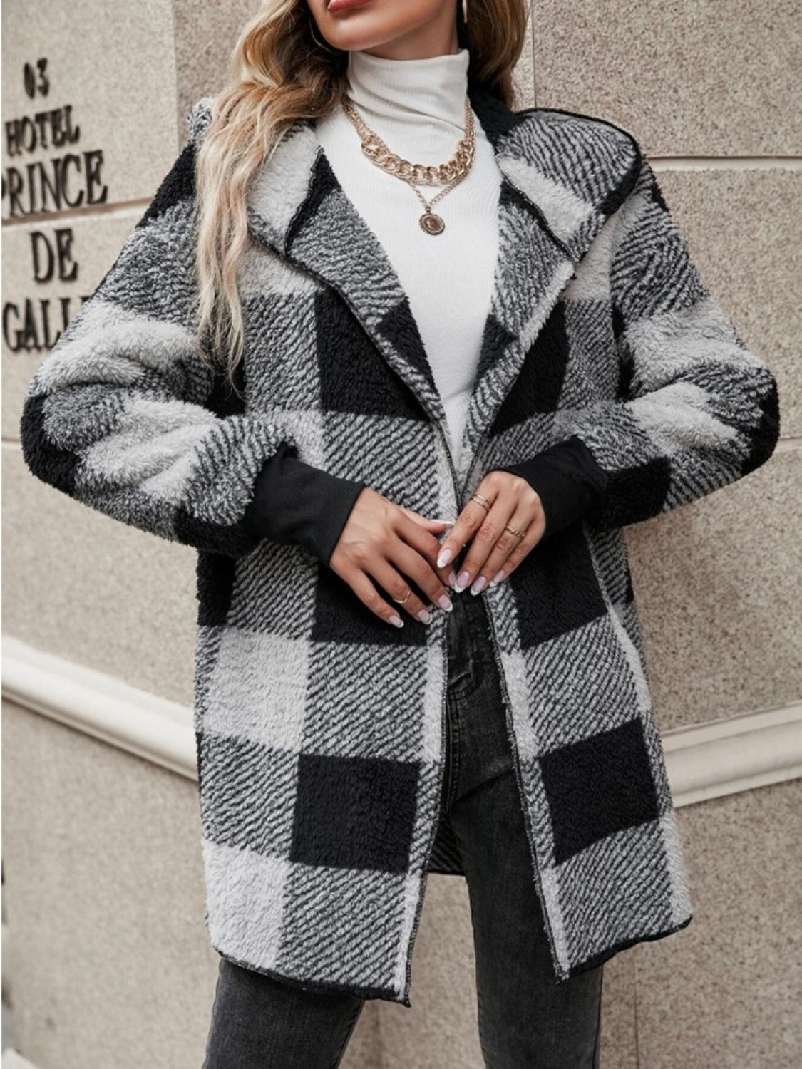 Plaid Long Sleeve Hooded Coat - Tigbul's Variety Fashion Shop