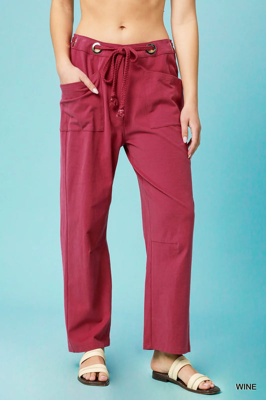 Umgee Drawstring Wide Leg Casual Pants - Tigbul's Variety Fashion Shop