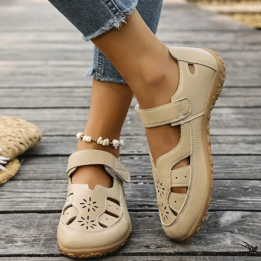 Cutout Velcro Straps Sandals - Tigbul's Variety Fashion Shop