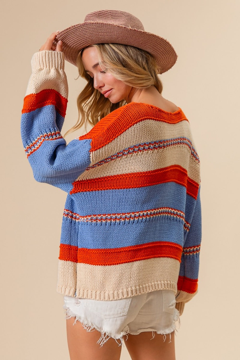 BiBi Multi Color Stripe Scoop Neck Sweater - Tigbul's Variety Fashion Shop