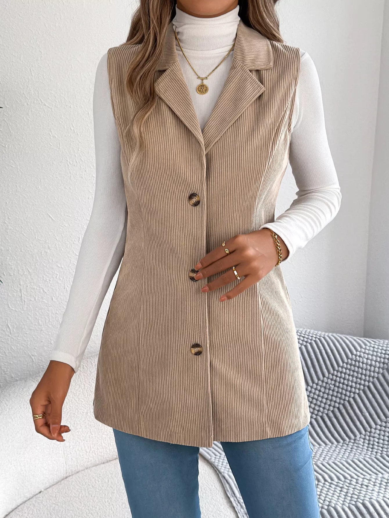 Button-Front Longline Vest Coat - Tigbul's Variety Fashion Shop