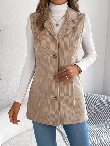Button-Front Longline Vest Coat - Tigbul's Variety Fashion Shop