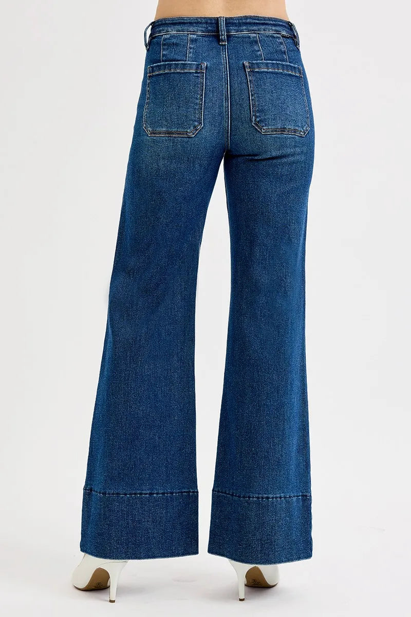 RISEN Full Size Tummy Control Mid Rise Ankle Wide Flare Jeans Plus Size - Tigbul's Variety Fashion Shop