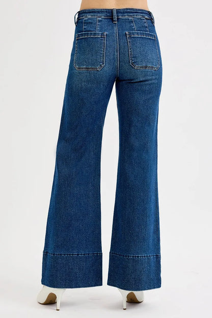 RISEN Full Size Tummy Control Mid Rise Ankle Wide Flare Jeans Plus Size - Tigbul's Variety Fashion Shop