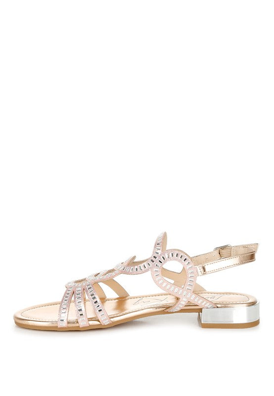Jisters Cut Out Detail Rhinestone Flat Sandals - Tigbul's Variety Fashion Shop