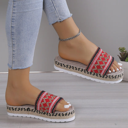 Geometric Weave Platform Sandals - Tigbuls Variety Fashion