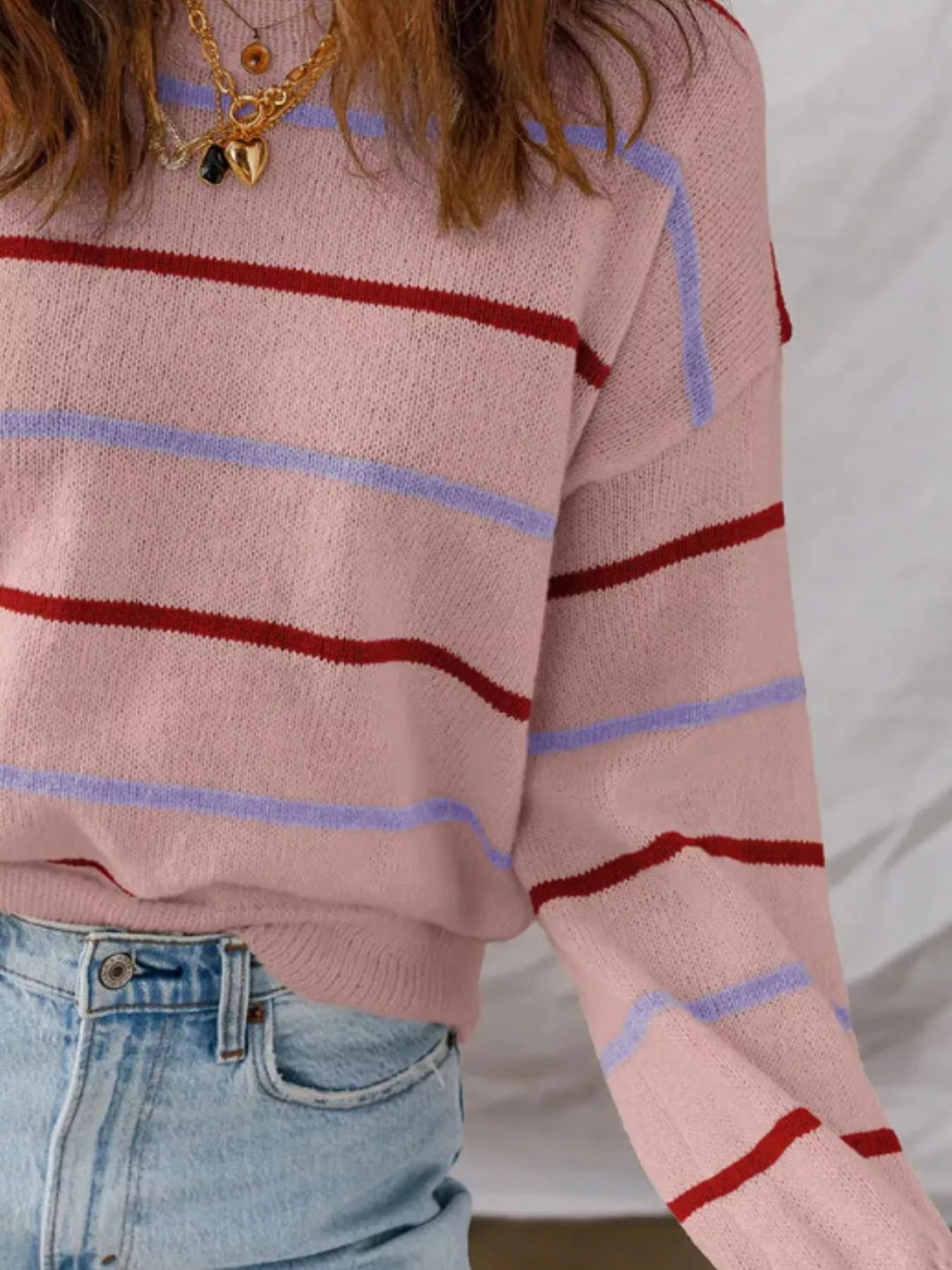 Striped Knit Round Neck Sweater - Tigbul's Variety Fashion Shop
