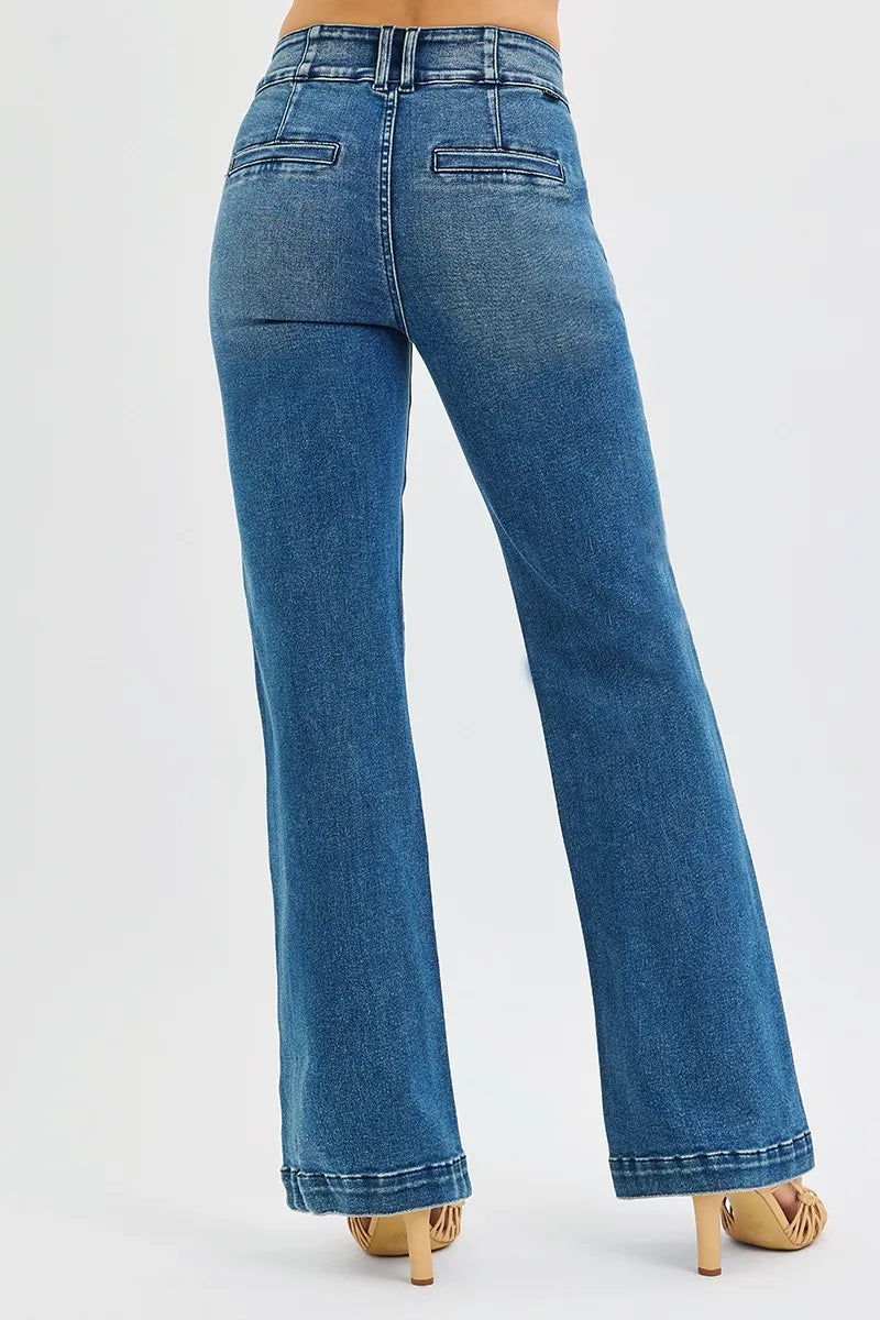 RISEN Full SIze Tummy Control High Rise Bootcut Jeans with Double Button Waistband Plus SIze - Tigbul's Variety Fashion Shop