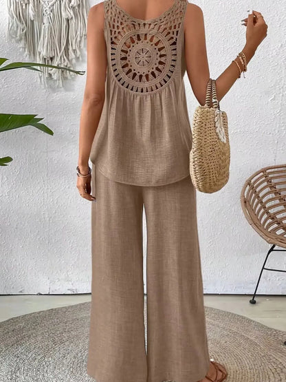 Round Neck Tank and Wide Leg Pants Set - Tigbul's Variety Fashion Shop