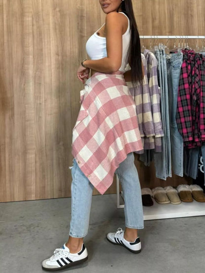 Plaid Button-Down Long Sleeve Shacket - Tigbul's Variety Fashion Shop