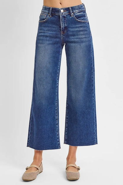 RISEN Raw Hem Wide Leg Cropped Jeans - Tigbul's Variety Fashion Shop