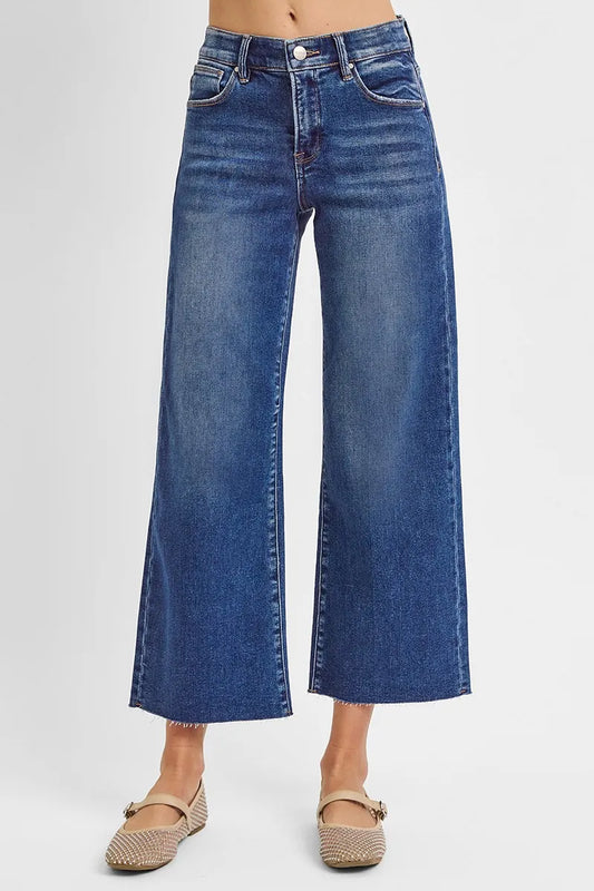 RISEN Raw Hem Wide Leg Cropped Jeans - Tigbul's Variety Fashion Shop