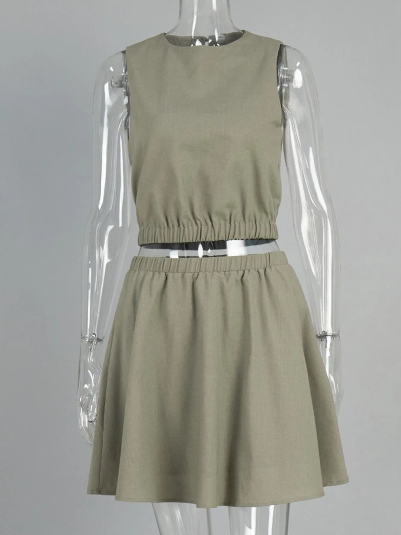 Round Neck Sleeveless Top and Skirt Set - Tigbul's Variety Fashion Shop