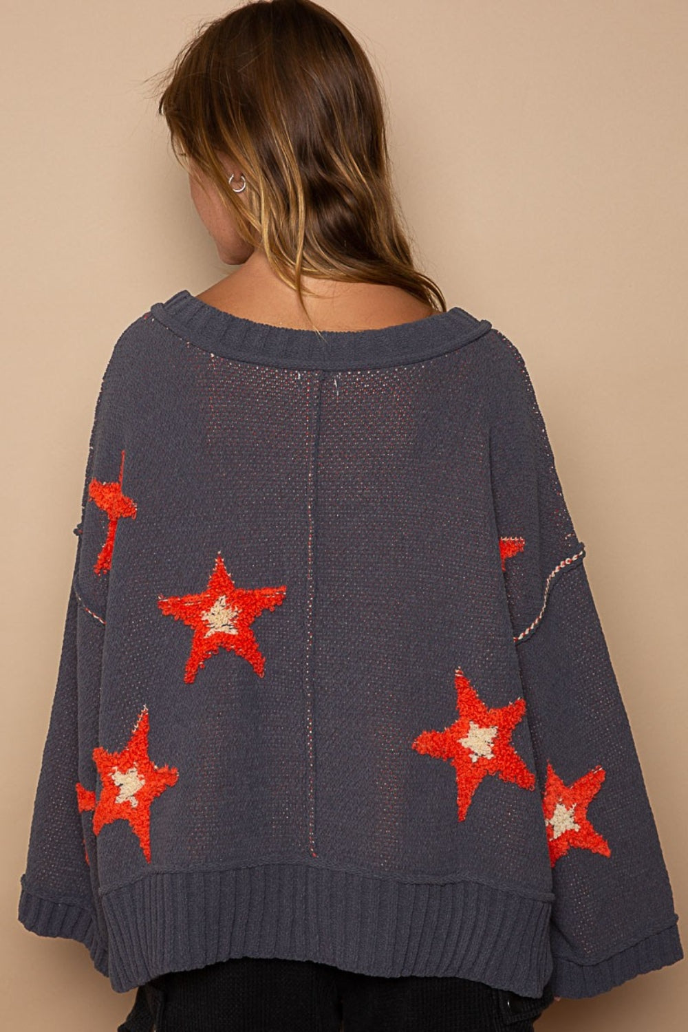 POL Long Sleeve Star Patch Sweater - Tigbul's Variety Fashion Shop