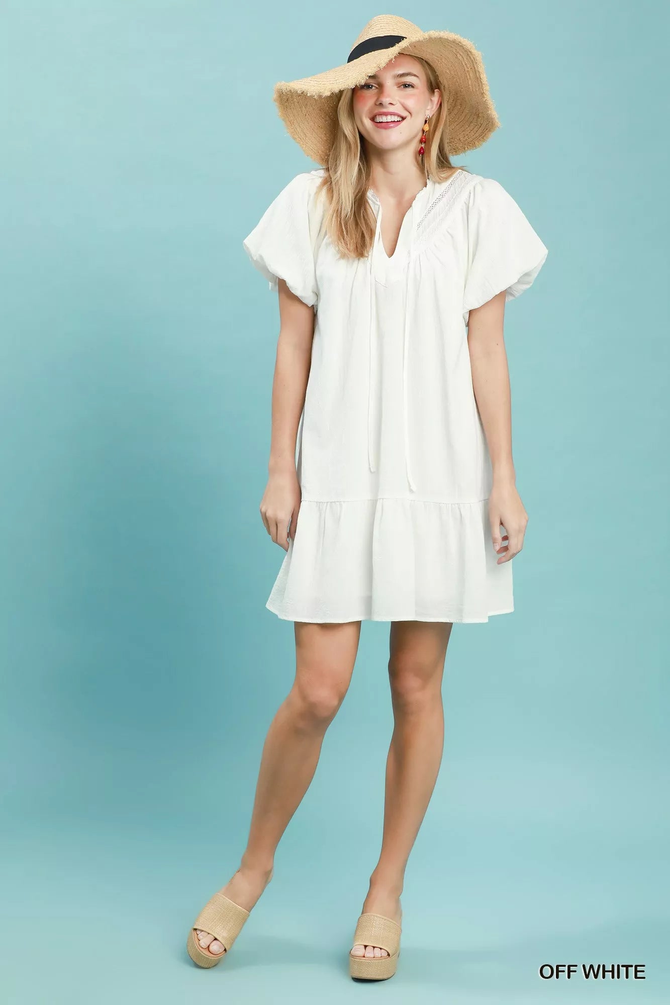 Umgee Flutter Sleeve Tassel Tie Ruffle Hem Mini Dress - Tigbul's Variety Fashion Shop