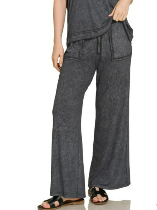 Zenana Ribbed Acid Wash Rayon Top & Pants Set - Tigbul's Variety Fashion Shop