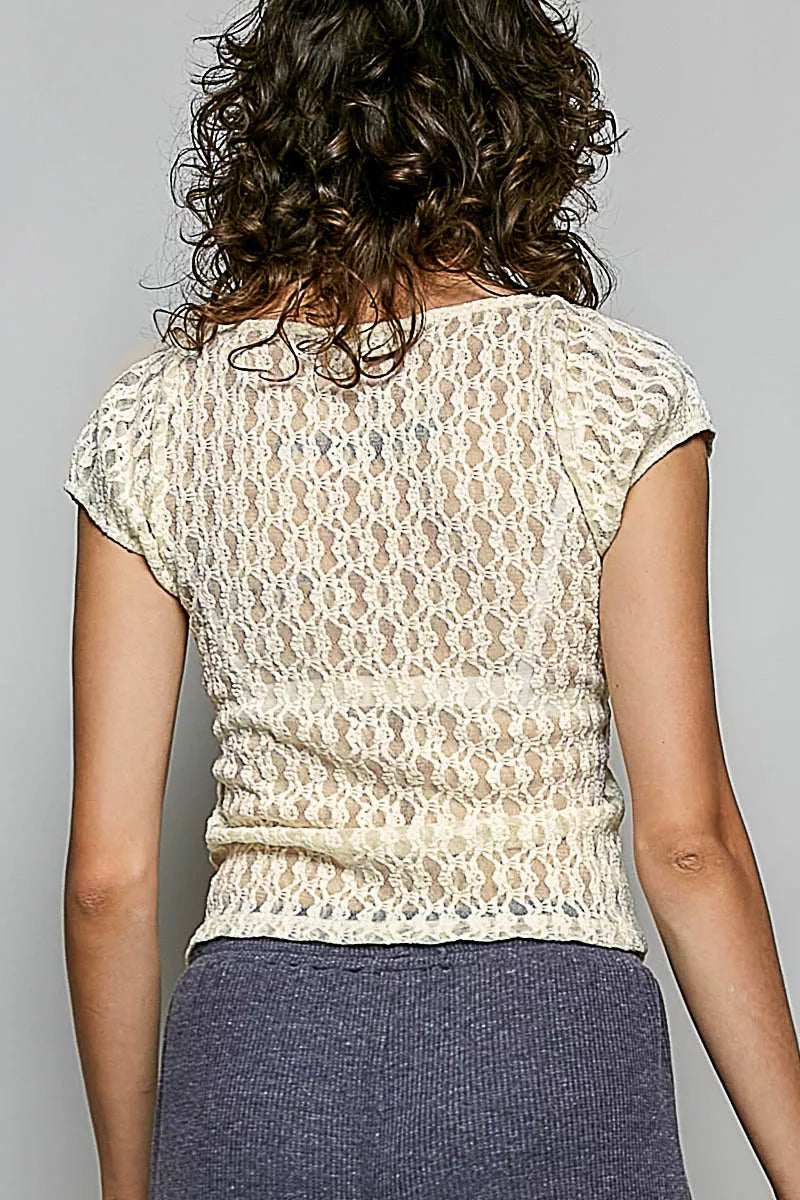 POL Sweetheart Neck Lace Short Sleeve Top - Tigbul's Variety Fashion Shop