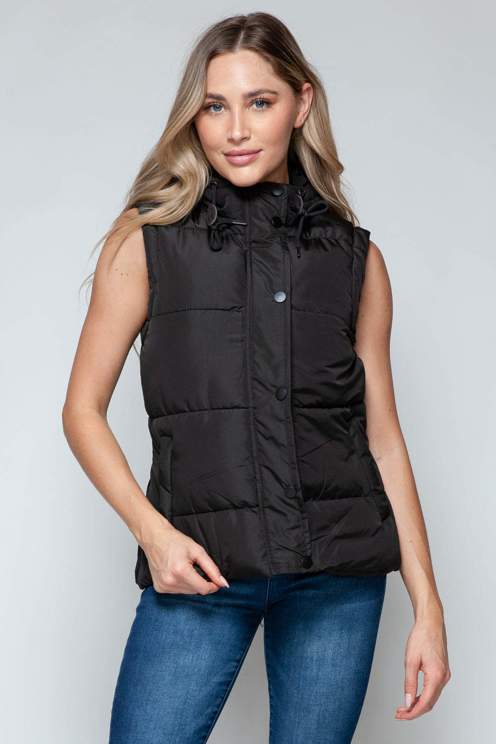 Snobbish Snap and Zip Closure Hooded Vest - Tigbul's Variety Fashion Shop