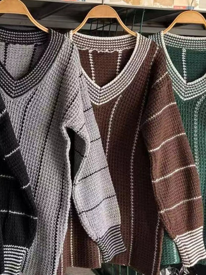 Full Size V-Neck Textured Knit Sweater Plus Size - Tigbul's Variety Fashion Shop