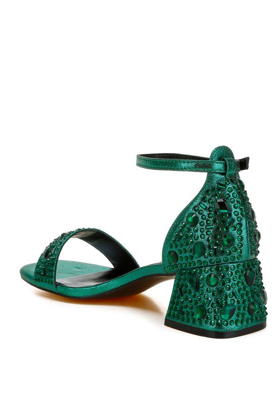 Size 9 Green Rhinestone Embellished Shimmer Sandals - Tigbul's Variety Fashion Shop