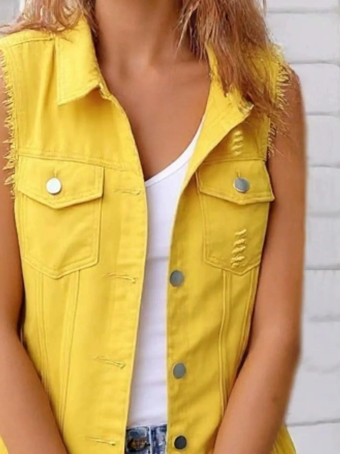 Full Size Sleeveless Frayed Denim Vest Jacket Plus Size - Tigbul's Variety Fashion Shop