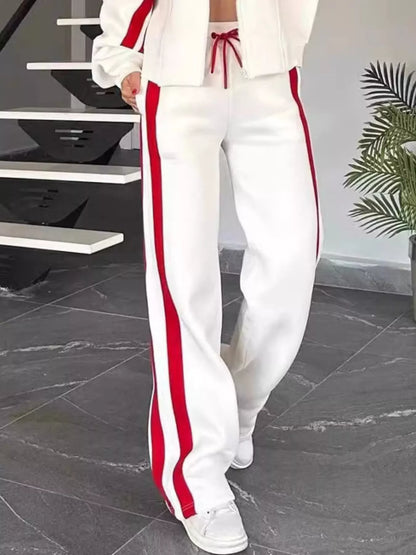 Full Size Contrast Stripe Zip Up Jacket and Pants Set Plus Size - Tigbul's Variety Fashion Shop