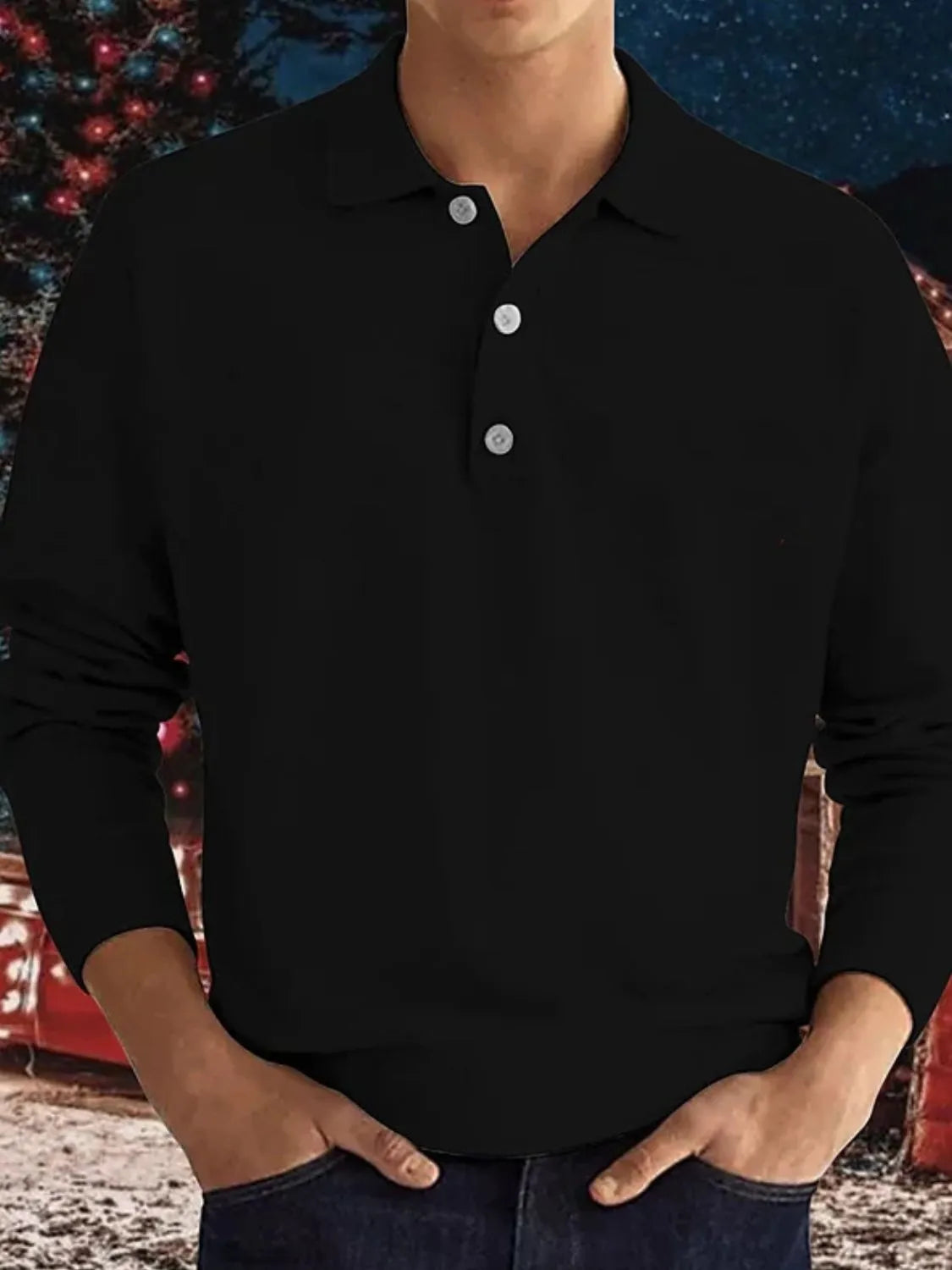 Men's Full Size Button Detail Long Sleeve Polo Plus Size - Tigbul's Variety Fashion Shop